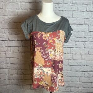 Rewind Women's S Multicolor Patchwork Floral Short Sleeve Top NWT Boho Cottage